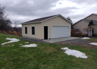 One car garage with white door